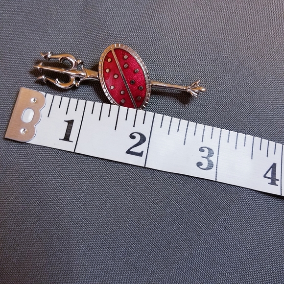 VTG cufflinks tie bar set red silver tone trident - Picture 9 of 11